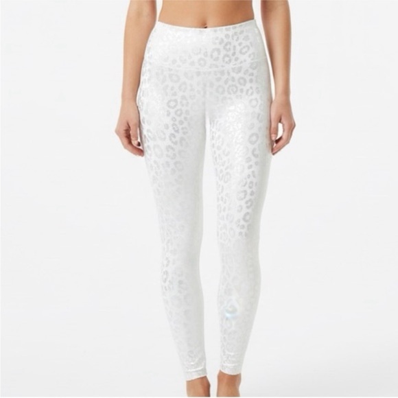 Buffbunny Collection Pants - Buffbunny Leggings Shiny White Leopard High Waist Full Length XS